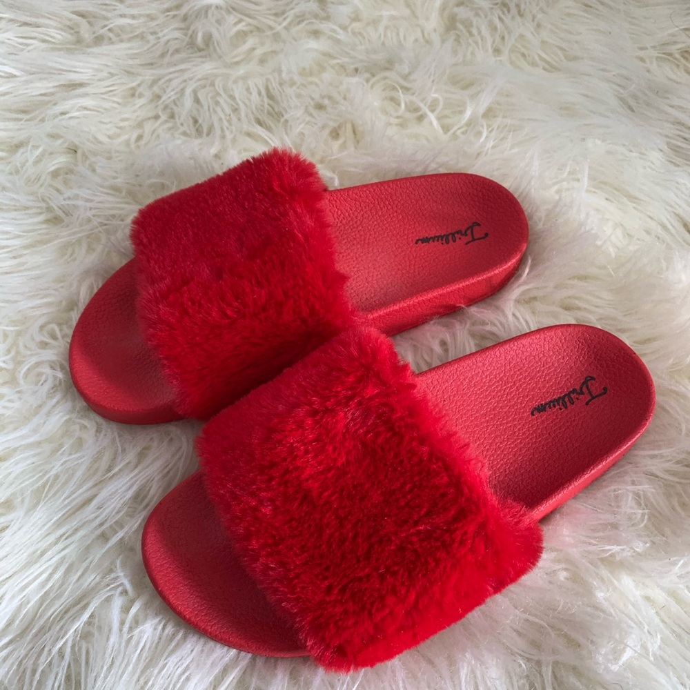 Brand New Red Fuzzy Slides
